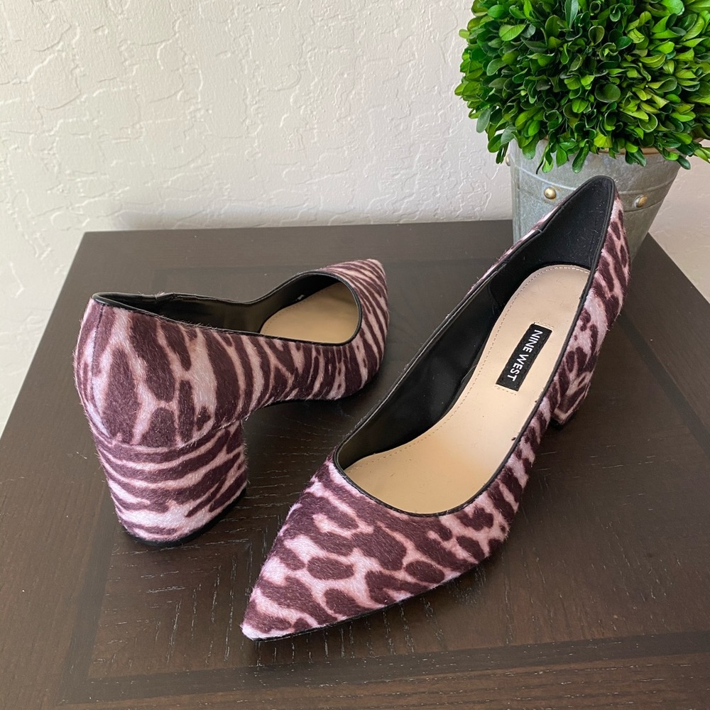 NINE WEST Block Heel Zebra Print Purple & Cream